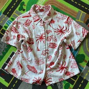 Angie Kids' Tropical Red and White Button Down Shirt